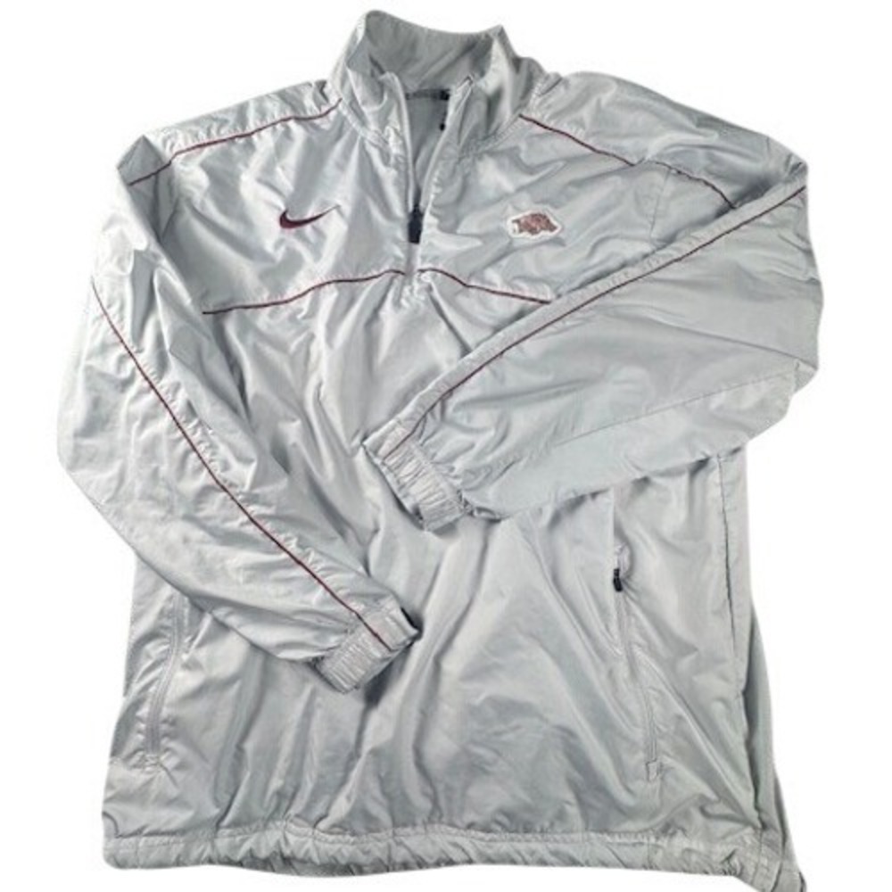 Nike Windbreaker Mens Medium Arkansas Razorbacks Quarter Zip Light Gray Jacket